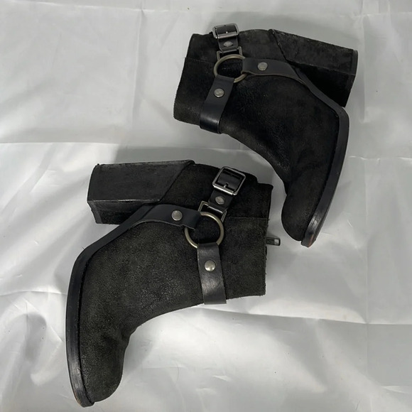 ASH Falcon Harness Moto Ankle Boots Black  Brushed Leather Chunky Heels 38 8 - Picture 6 of 15